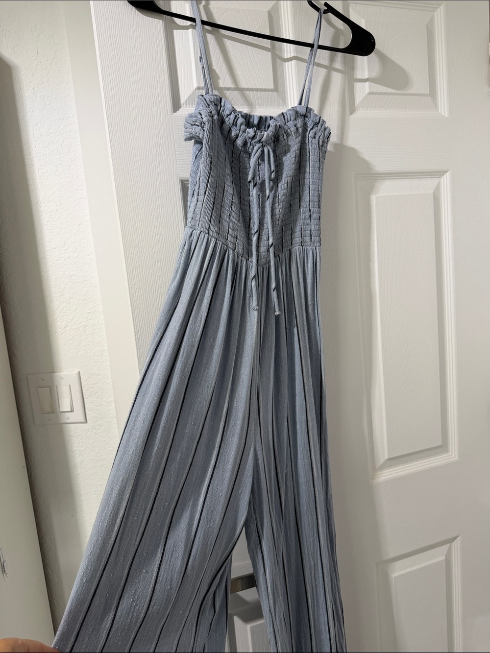 Billabong Light Blue Smocked Wide-Leg Jumpsuit